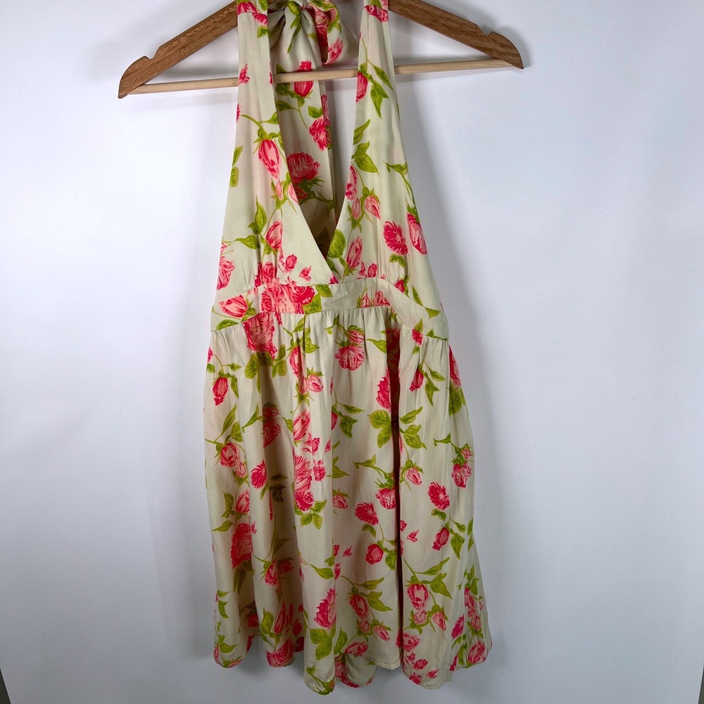 rue21 Womens Y2K Pink Rose Floral Halter Babydoll Tunic Top Cream Size Large - Picture 5 of 8
